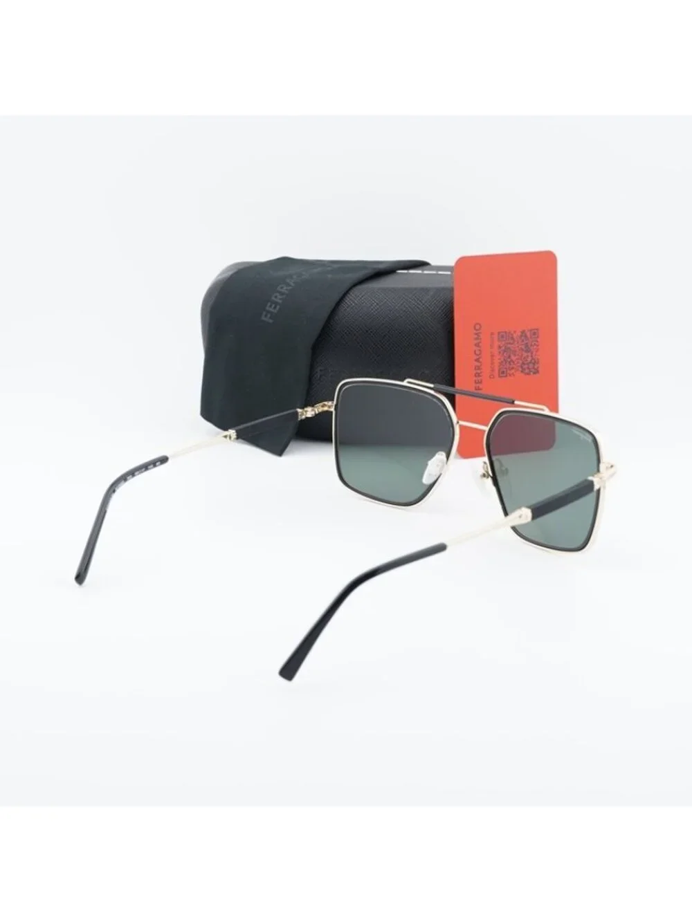 Salvatore Ferragamo SF298S 703 Sunglasses Gold Aviator Frame, Green Lenses